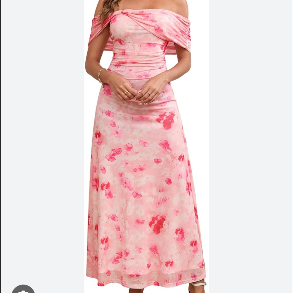 One-Shoulder Pink Floral Maxi Dress